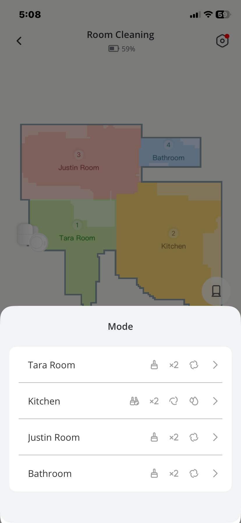 Screenshot of the eufy Clean app room map